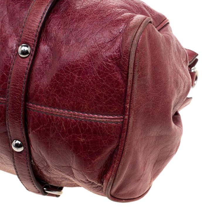 Pre Owned Miu Miu Burgundy Leather Bow Tote