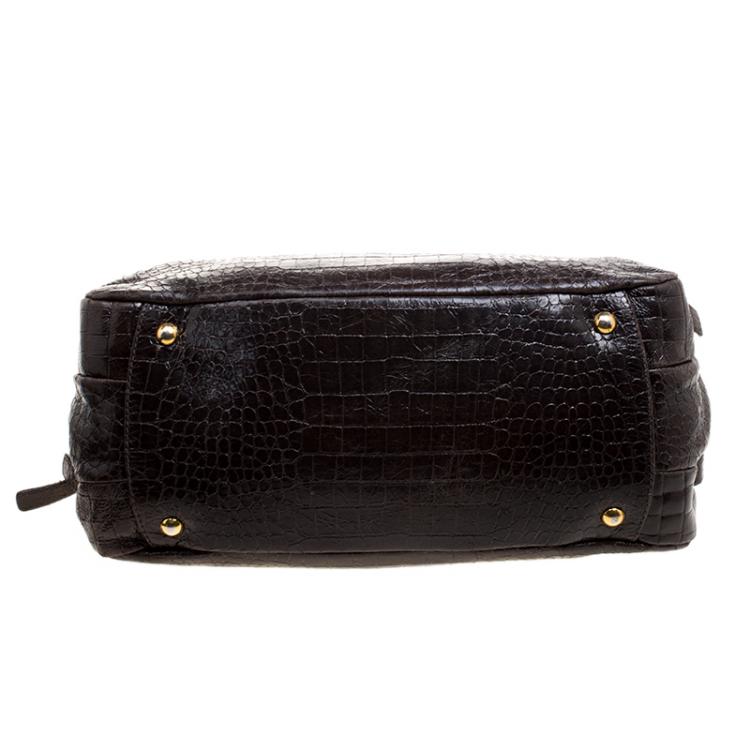 Pre Owned Miu Miu Brown Croc Embossed Leather Triple Zip Satchel