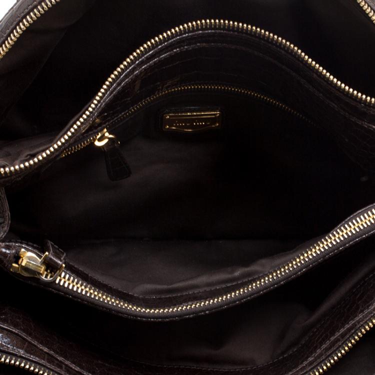 Pre Owned Miu Miu Brown Croc Embossed Leather Triple Zip Satchel