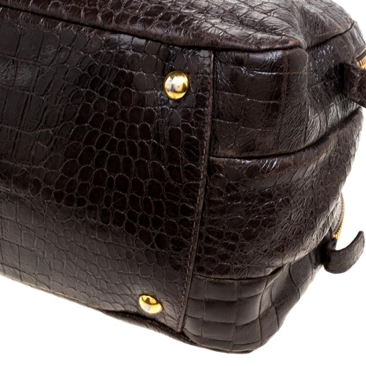 Pre Owned Miu Miu Brown Croc Embossed Leather Triple Zip Satchel