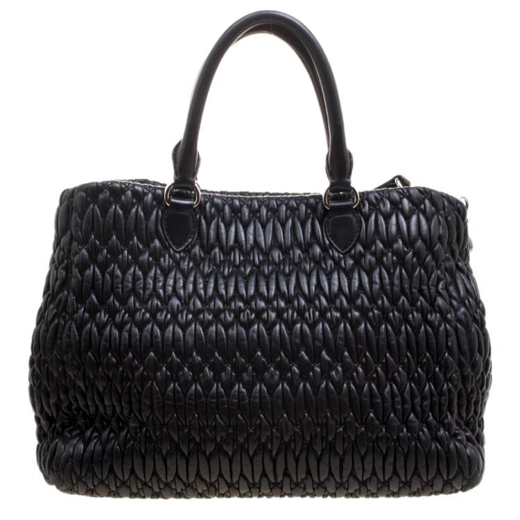 Pre Owned Miu Miu Black Matelasse Nappa Leather Crystal Tote
