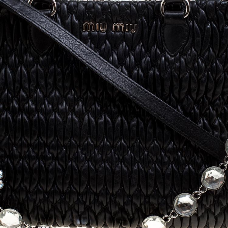 Pre Owned Miu Miu Black Matelasse Nappa Leather Crystal Tote