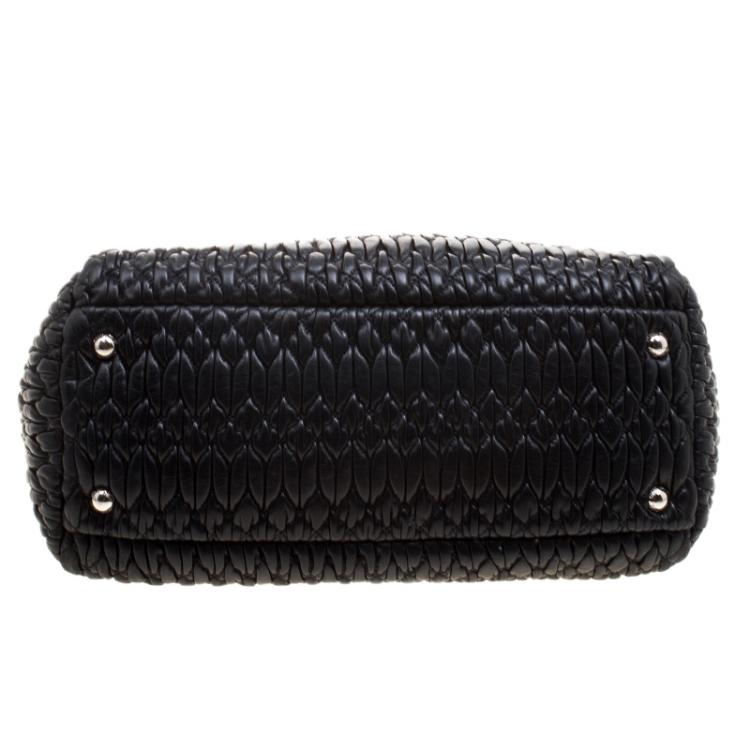 Pre Owned Miu Miu Black Matelasse Nappa Leather Crystal Tote