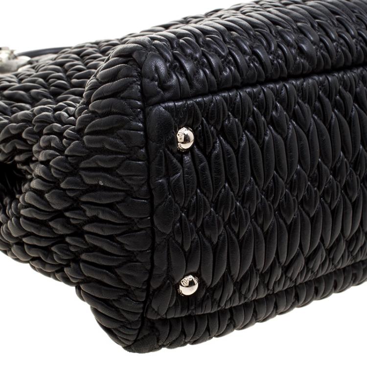 Pre Owned Miu Miu Black Matelasse Nappa Leather Crystal Tote