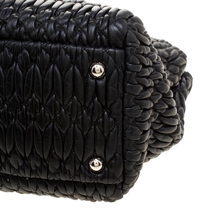 Pre Owned Miu Miu Black Matelasse Nappa Leather Crystal Tote
