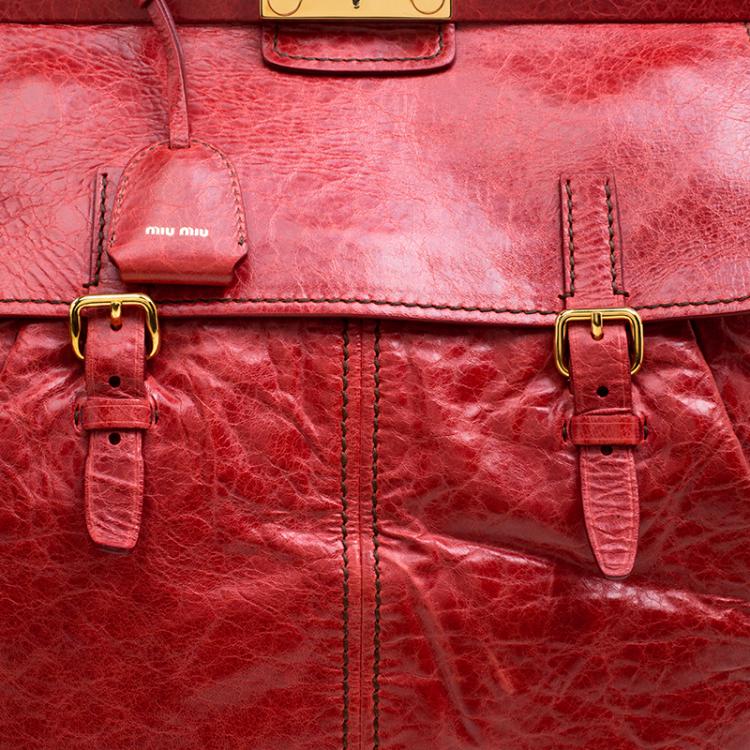 Pre Owned Miu Miu Red Vitello Lux Leather Frame Top Handle Bag