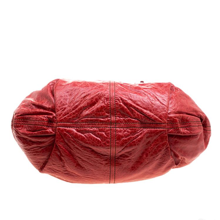 Pre Owned Miu Miu Red Vitello Lux Leather Frame Top Handle Bag