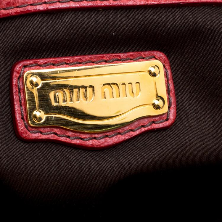 Pre Owned Miu Miu Red Vitello Lux Leather Frame Top Handle Bag