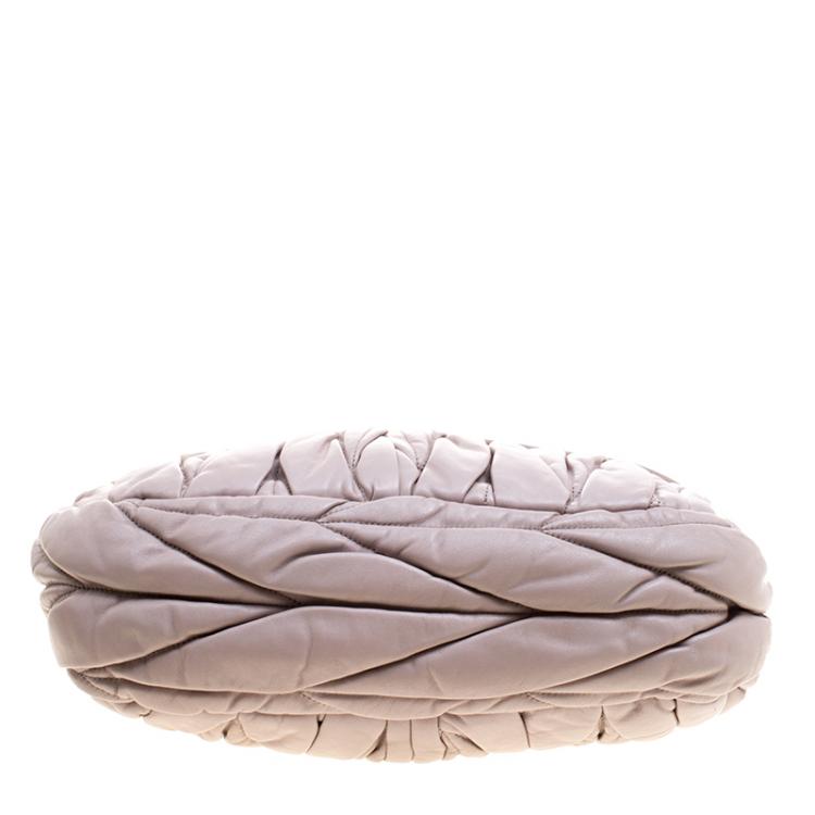 Pre Owned Miu Miu Beige Matelasse Lux Leather Small Coffer Hobo