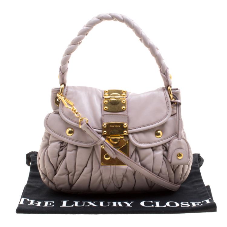 Pre Owned Miu Miu Beige Matelasse Lux Leather Small Coffer Hobo