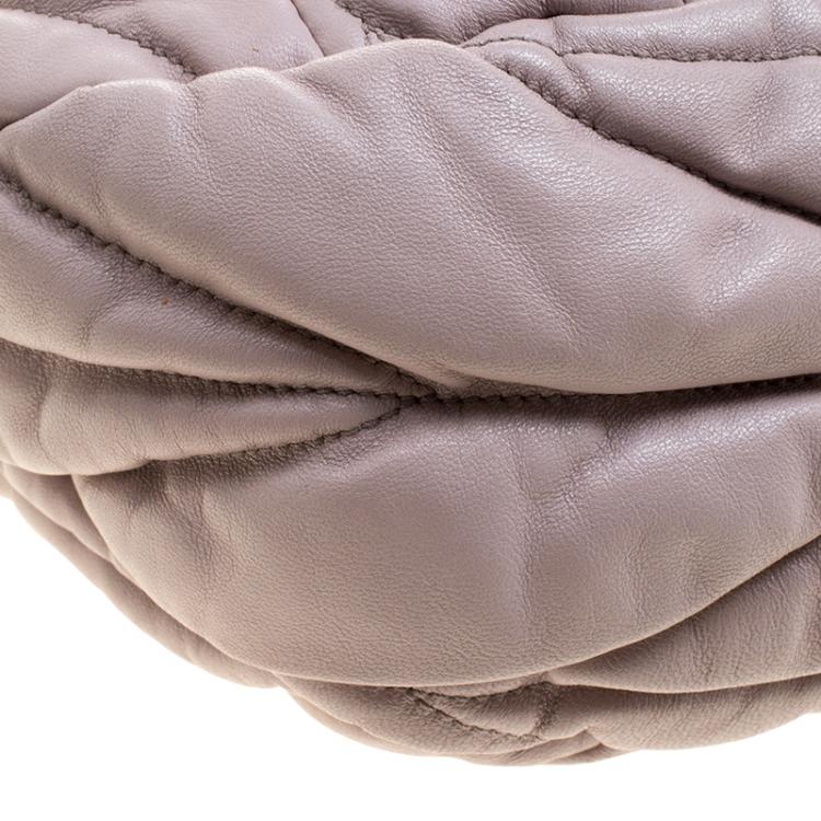 Pre Owned Miu Miu Beige Matelasse Lux Leather Small Coffer Hobo