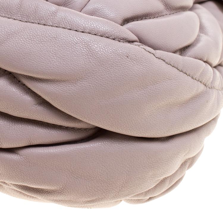 Pre Owned Miu Miu Beige Matelasse Lux Leather Small Coffer Hobo