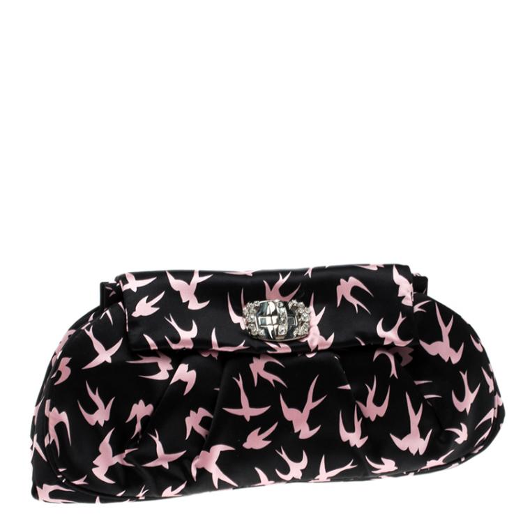 Pre Owned Miu Miu Black Satin Duchesse Swallow Clutch