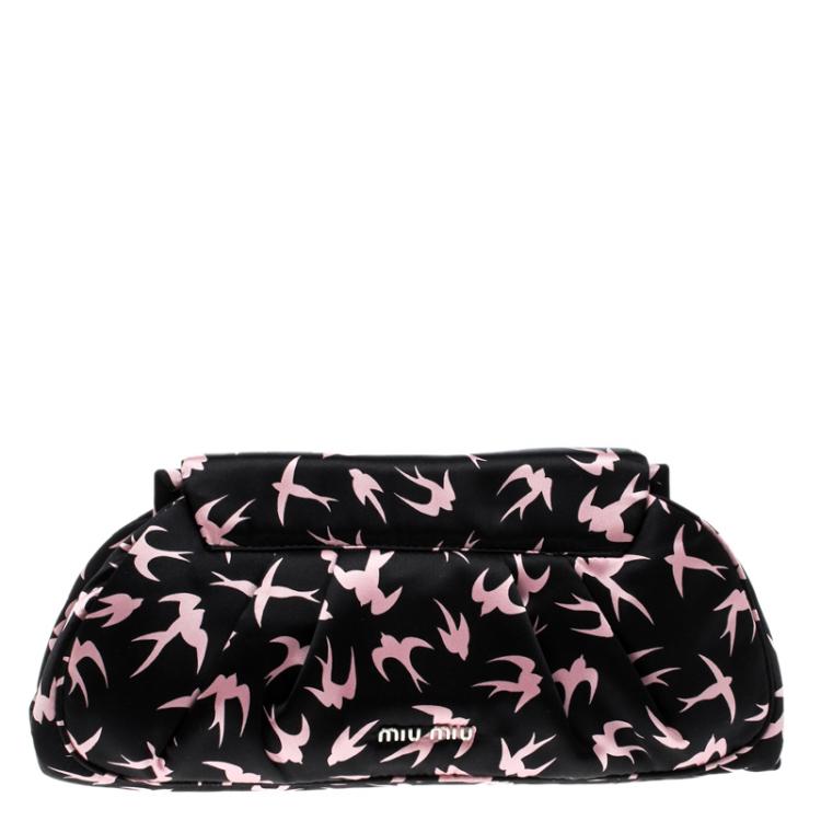 Pre Owned Miu Miu Black Satin Duchesse Swallow Clutch