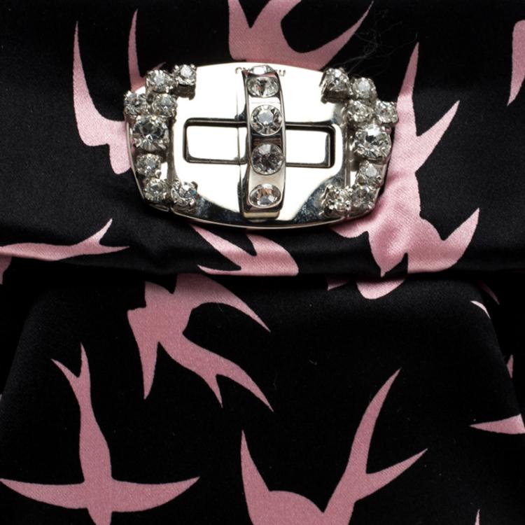 Pre Owned Miu Miu Black Satin Duchesse Swallow Clutch