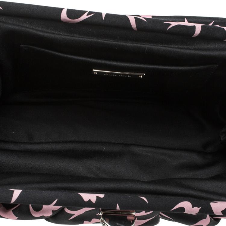 Pre Owned Miu Miu Black Satin Duchesse Swallow Clutch