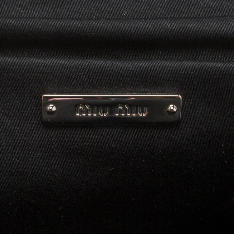 Pre Owned Miu Miu Black Satin Duchesse Swallow Clutch