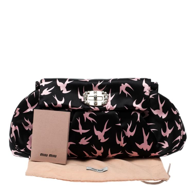 Pre Owned Miu Miu Black Satin Duchesse Swallow Clutch