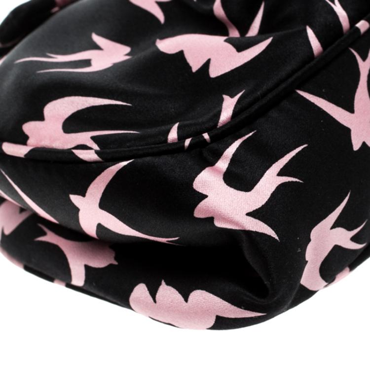 Pre Owned Miu Miu Black Satin Duchesse Swallow Clutch