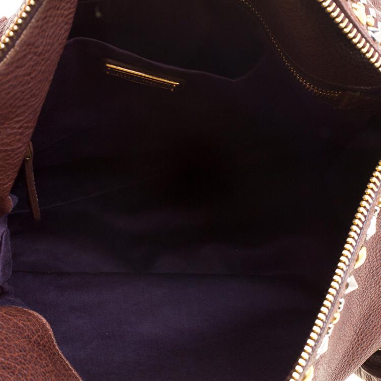 Pre Owned Miu Miu BrownLeather Bow Studded Tote