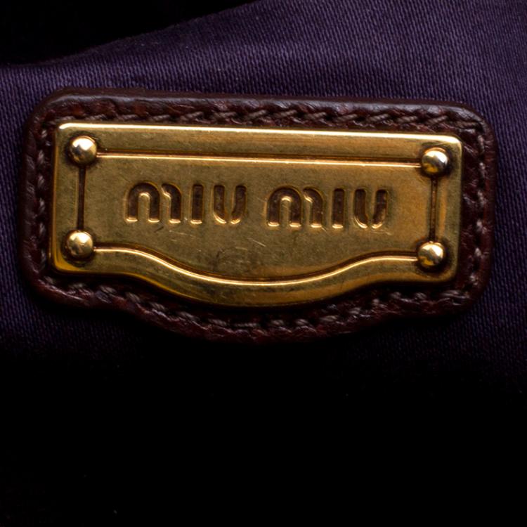 Pre Owned Miu Miu BrownLeather Bow Studded Tote