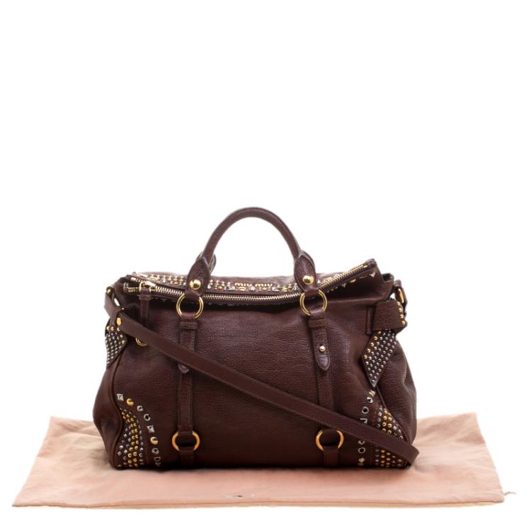 Pre Owned Miu Miu BrownLeather Bow Studded Tote