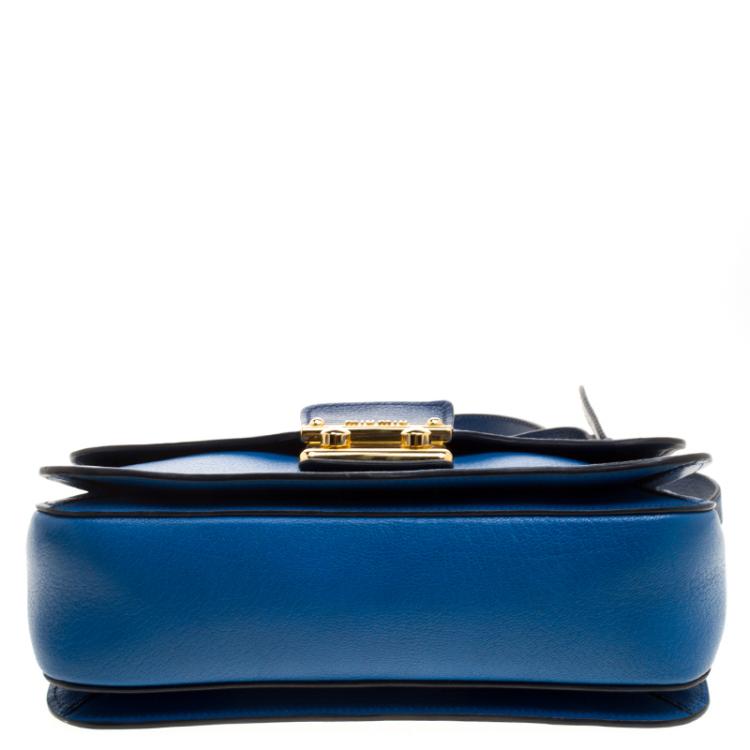 Pre Owned Miu Miu Blue Leather Madras Top Handle Crossbody Bag