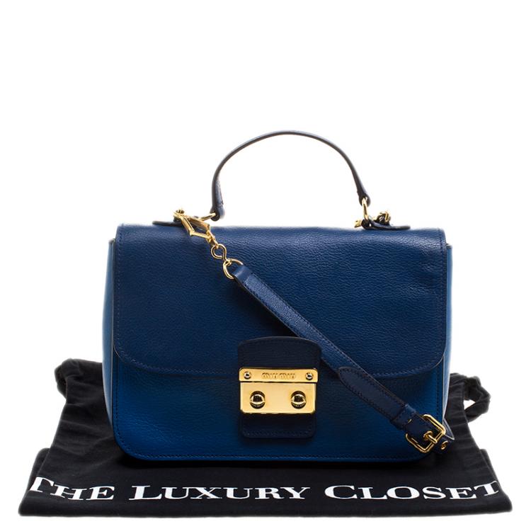 Pre Owned Miu Miu Blue Leather Madras Top Handle Crossbody Bag