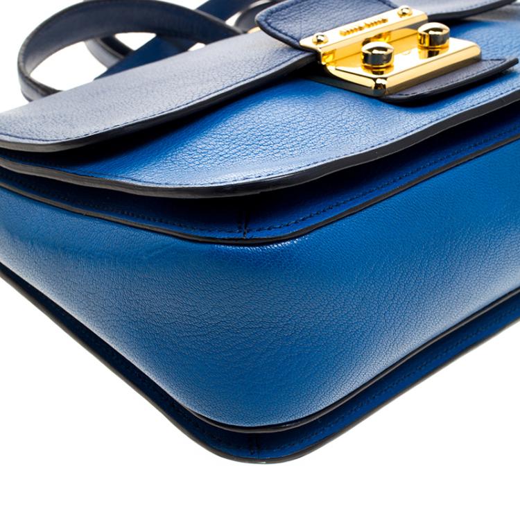 Pre Owned Miu Miu Blue Leather Madras Top Handle Crossbody Bag