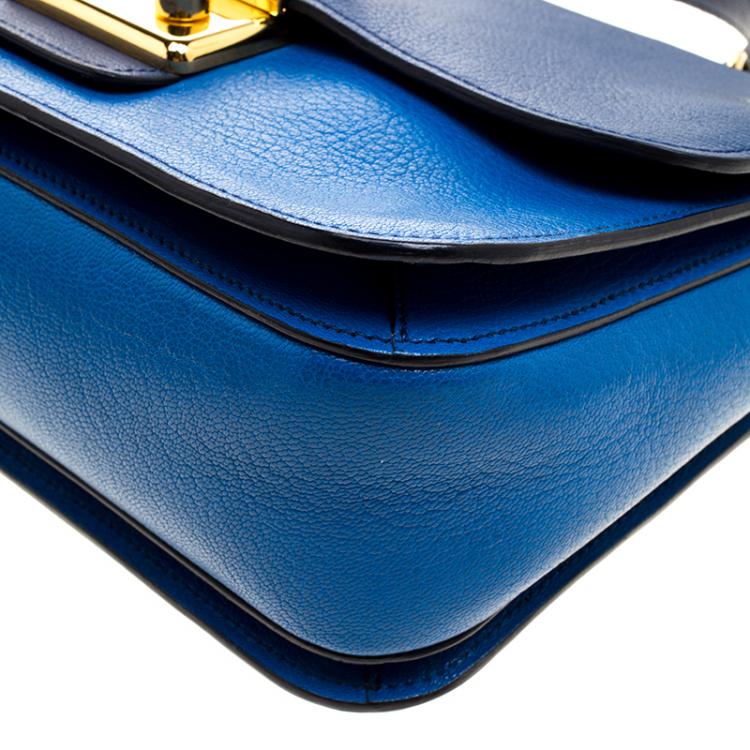 Pre Owned Miu Miu Blue Leather Madras Top Handle Crossbody Bag