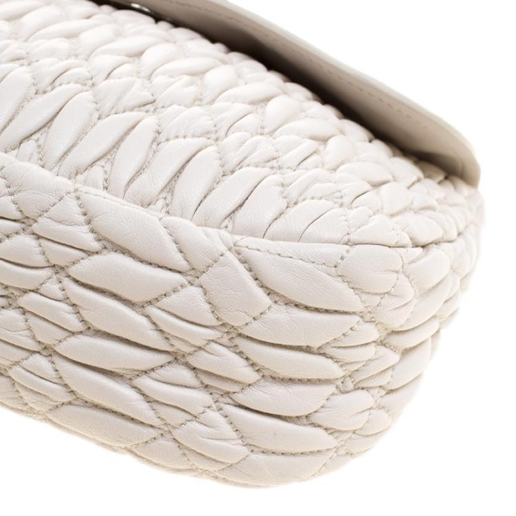 Pre Owned Miu Miu White Matelassé Leather Crystal Flap Shoulder Bag