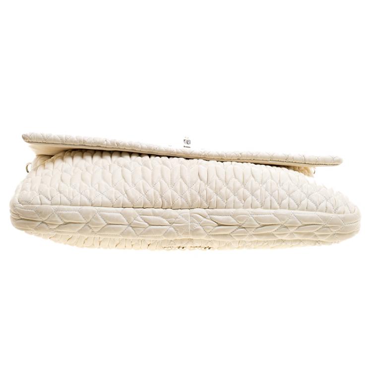 Pre Owned Miu Miu Cream Matelassé Leather Crystal Flap Shoulder Bag
