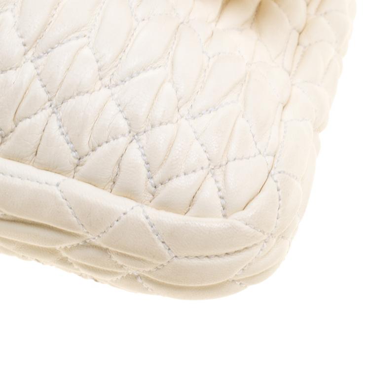 Pre Owned Miu Miu Cream Matelassé Leather Crystal Flap Shoulder Bag