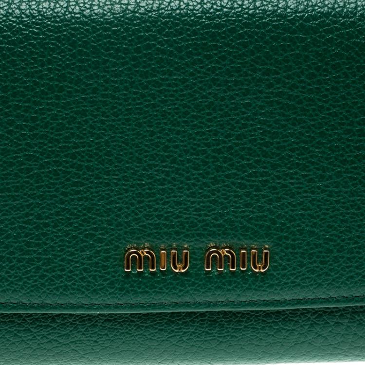 Pre Owned Miu Miu Green Leather Continental Wallet