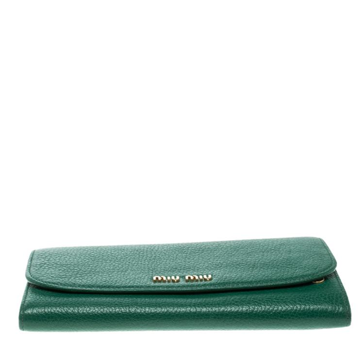 Pre Owned Miu Miu Green Leather Continental Wallet