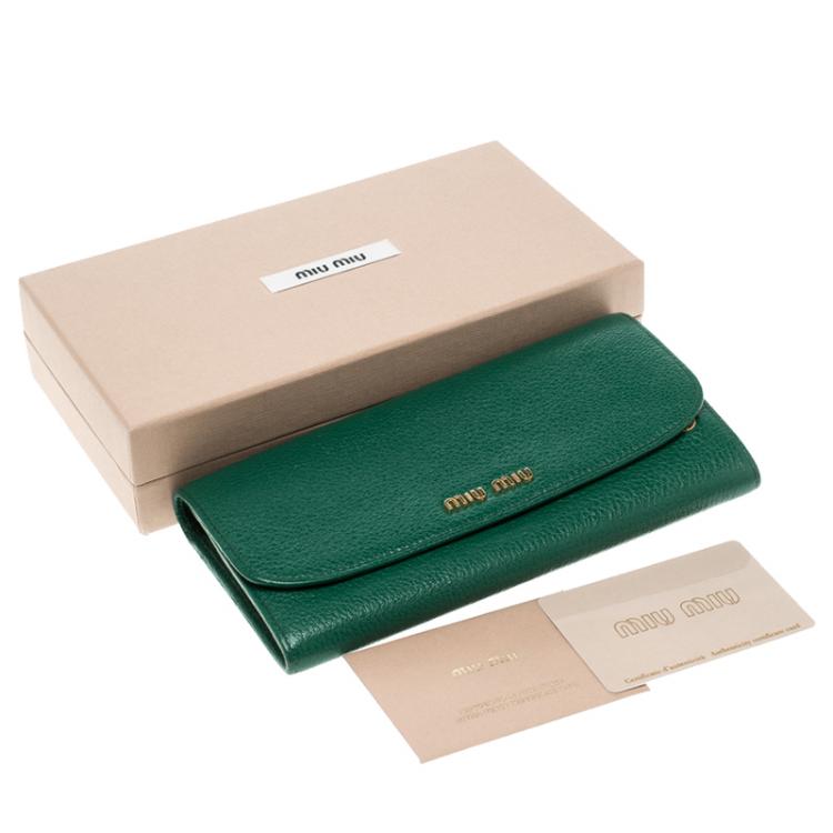 Pre Owned Miu Miu Green Leather Continental Wallet