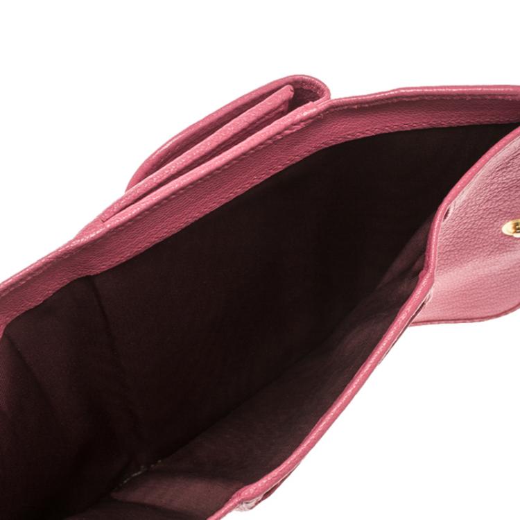 Pre Owned Miu Miu Hot Pink Leather Madras Compact Wallet