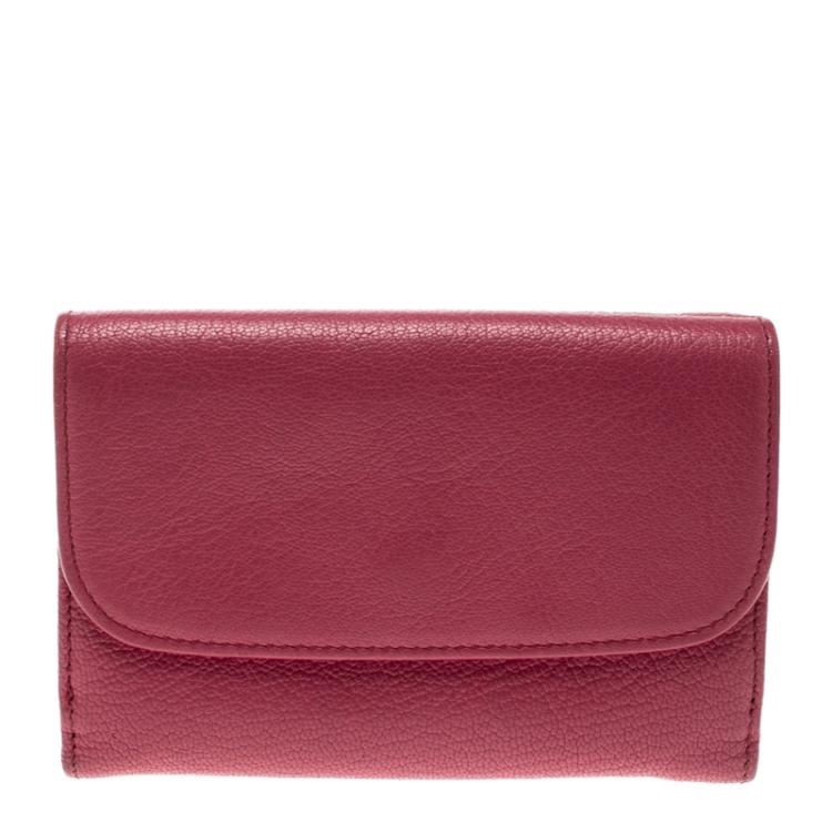 Pre Owned Miu Miu Hot Pink Leather Madras Compact Wallet