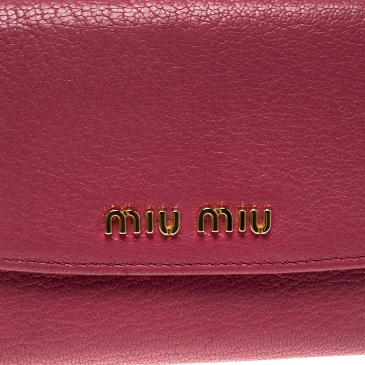 Pre Owned Miu Miu Hot Pink Leather Madras Compact Wallet