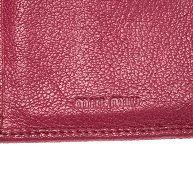 Pre Owned Miu Miu Hot Pink Leather Madras Compact Wallet