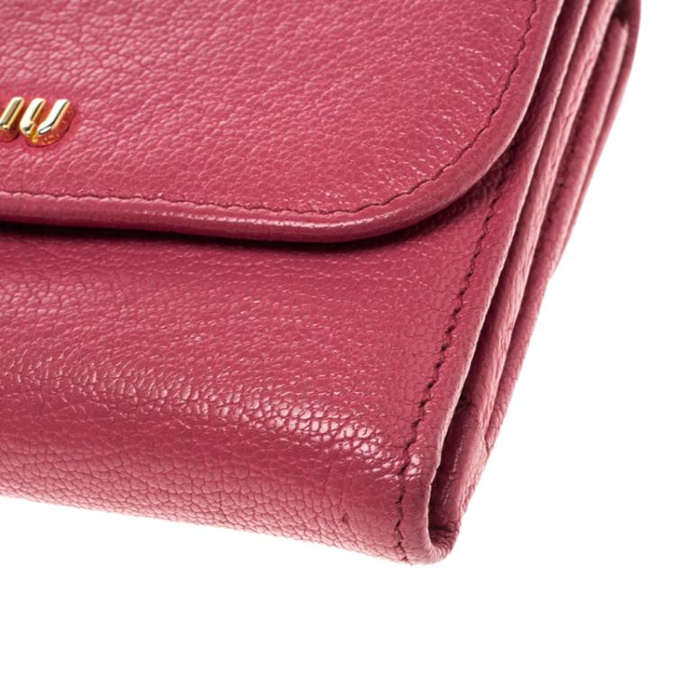 Pre Owned Miu Miu Hot Pink Leather Madras Compact Wallet