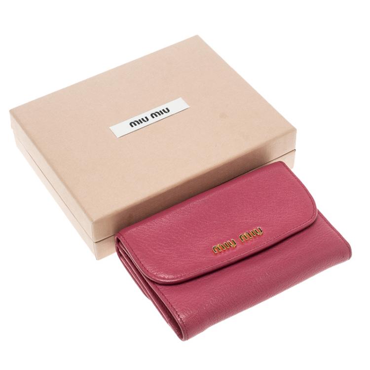 Pre Owned Miu Miu Hot Pink Leather Madras Compact Wallet