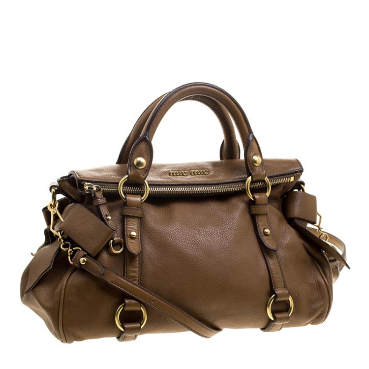 Pre Owned Miu Miu Brown Leather Bow Top Handle Bag