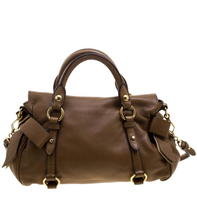 Pre Owned Miu Miu Brown Leather Bow Top Handle Bag