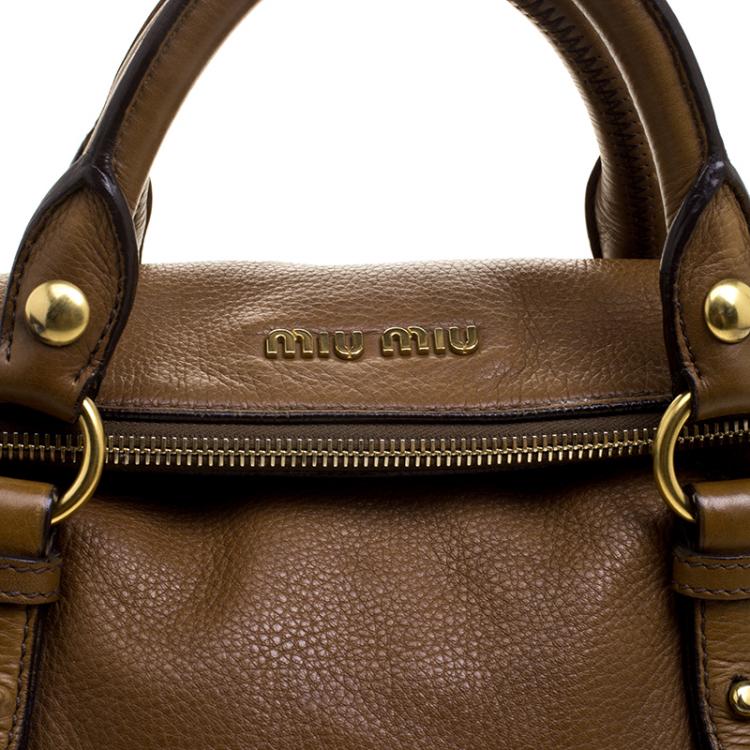 Pre Owned Miu Miu Brown Leather Bow Top Handle Bag