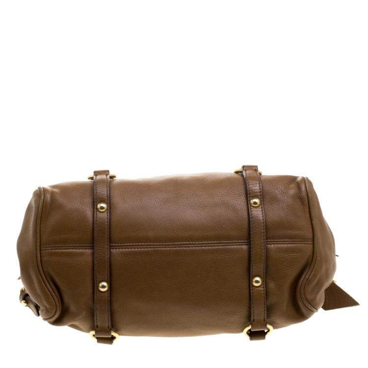 Pre Owned Miu Miu Brown Leather Bow Top Handle Bag