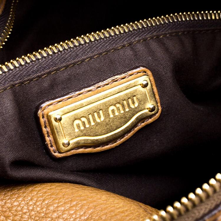Pre Owned Miu Miu Brown Leather Bow Top Handle Bag