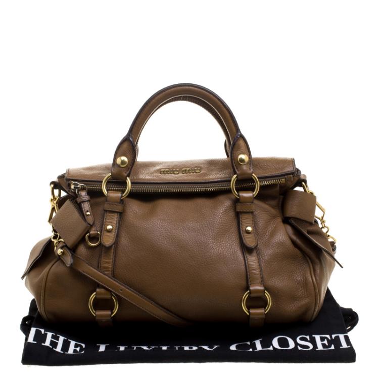 Pre Owned Miu Miu Brown Leather Bow Top Handle Bag