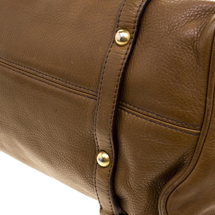 Pre Owned Miu Miu Brown Leather Bow Top Handle Bag