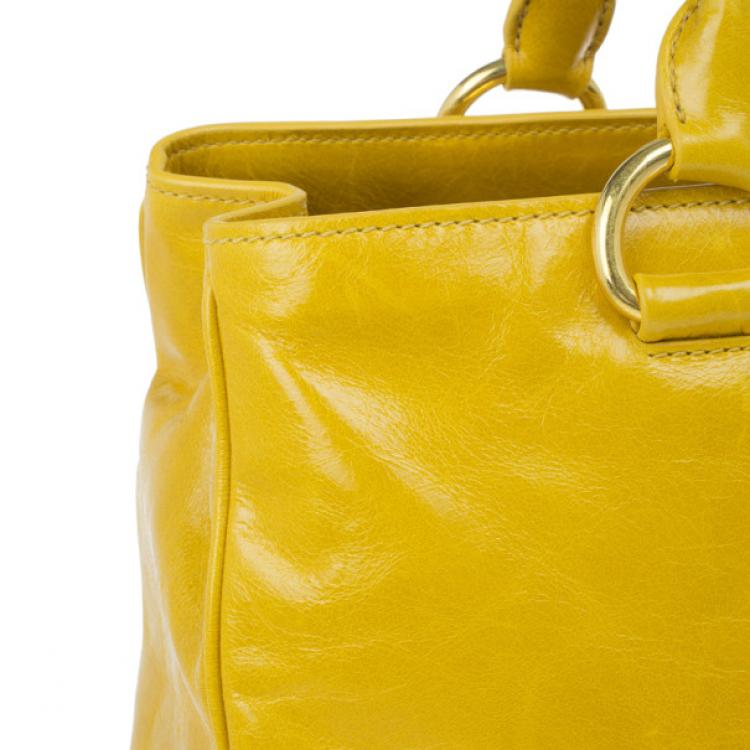 Pre Owned Miu Miu Yellow Vitello Shine Tote